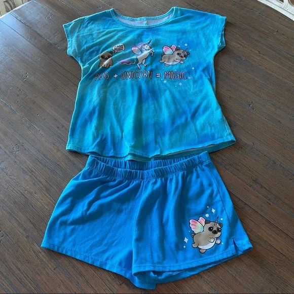 Justice size 10 unicorn pug three piece pajama set - Picture 12 of 12